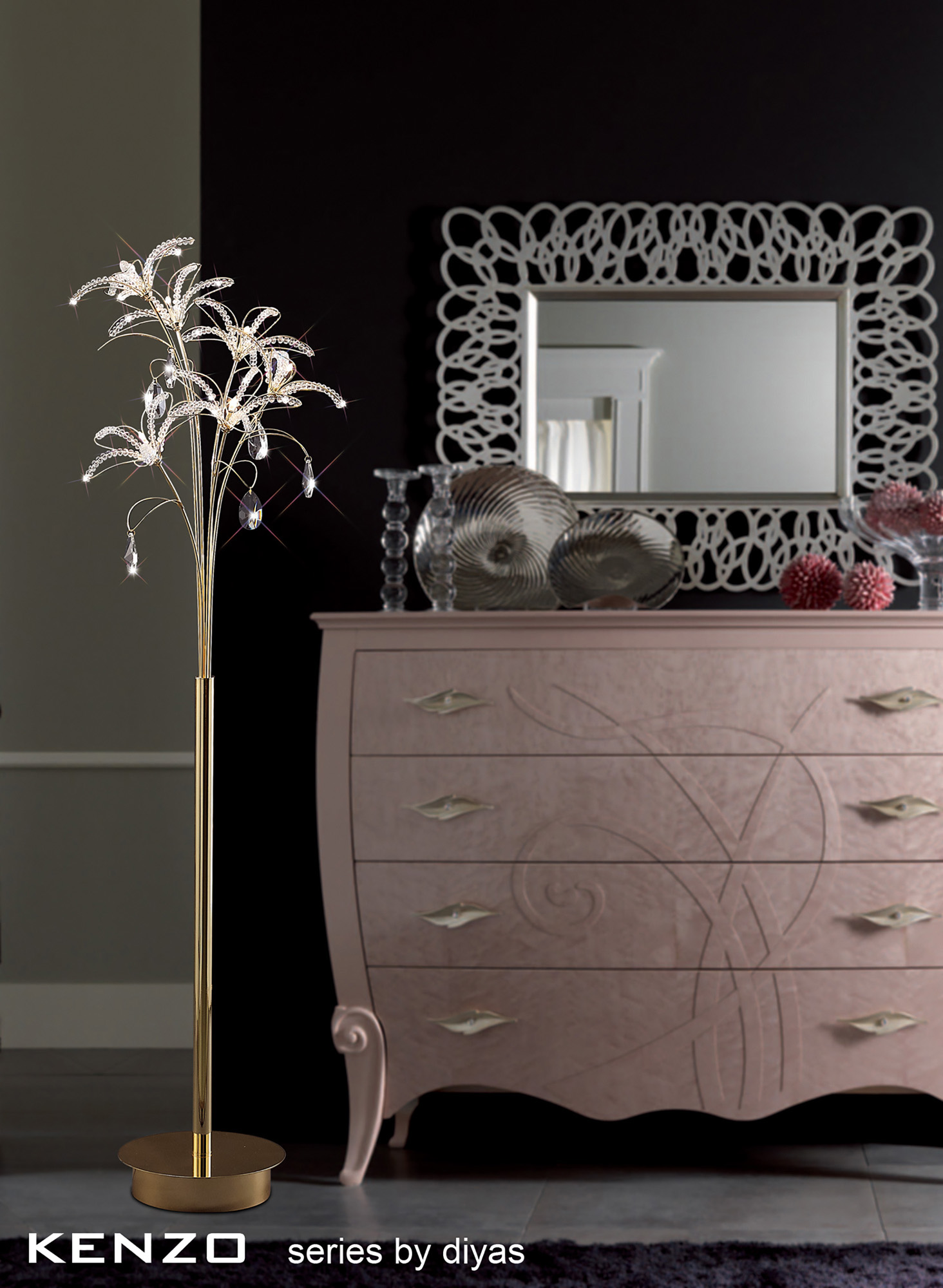 Kenzo Crystal Floor Lamps Diyas Multi Head Floor Lamps